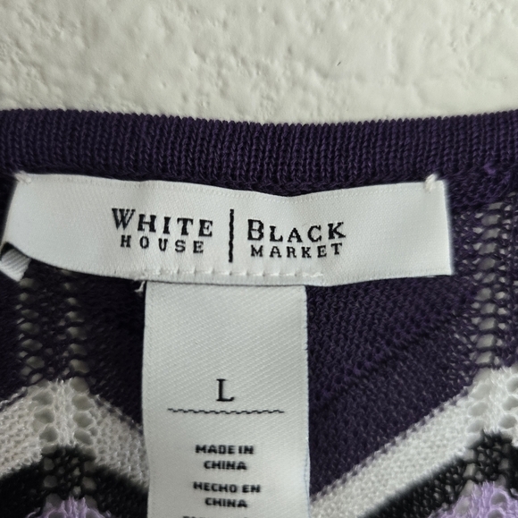 WHBM Blouse Women Sz L Long Sleeve Color Block Pleated Lace Cut Out Colorful - Picture 6 of 12